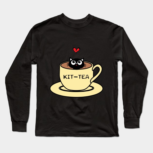 Kit-tea - for cat lovers Long Sleeve T-Shirt by Acutechickendesign